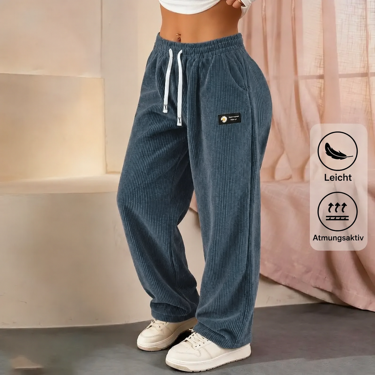 Einfarbige Cordhose für Damen mit geradem Bein