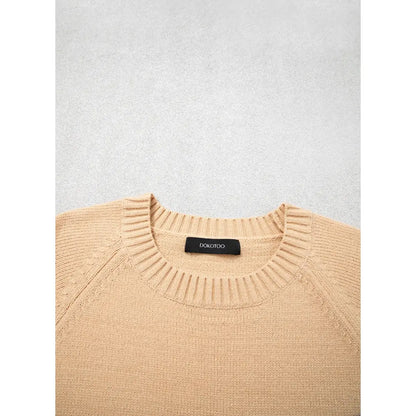 Womens Three Quarter Length Sleeve Casual Oversized Trendy Knitwear Sweaters Crewneck Sweater Knit Tops Button Sleeve Knit Pullover