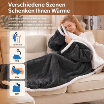 🔥 Beheizbare Kuscheldecke mit Fußtasche & Sherpa|Überhitzungsschutz & Abschaltautomatik