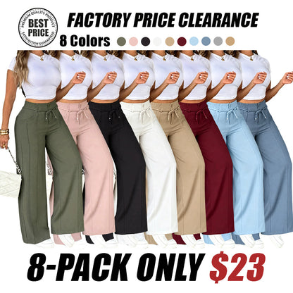 Women's High-Waisted Wide-Leg Pants with Drawstring, Lightweight Summer and Fall Pants