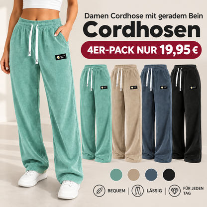Einfarbige Cordhose für Damen mit geradem Bein