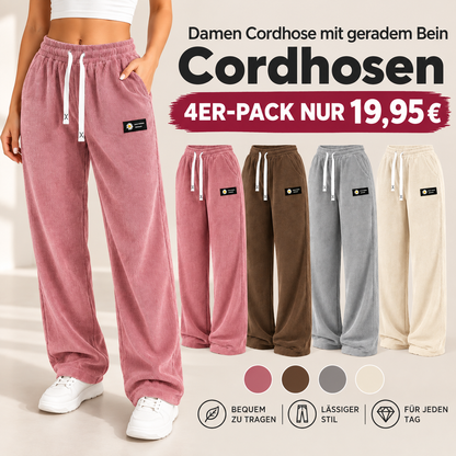 Einfarbige Cordhose für Damen mit geradem Bein