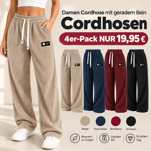 Einfarbige Cordhose für Damen mit geradem Bein