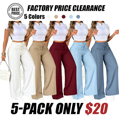 Women's High-Waisted Wide-Leg Pants with Drawstring, Lightweight Summer and Fall Pants