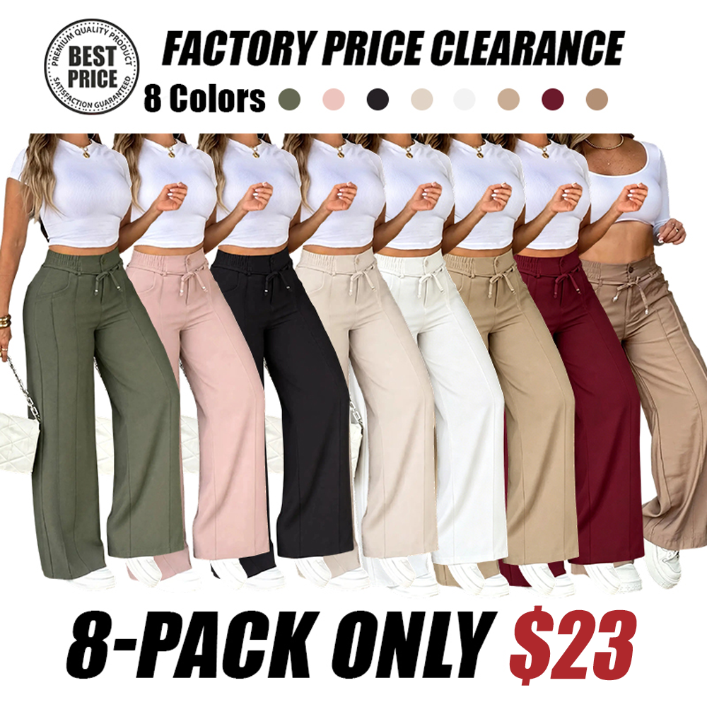 Women's High-Waisted Wide-Leg Pants with Drawstring, Lightweight Summer and Fall Pants