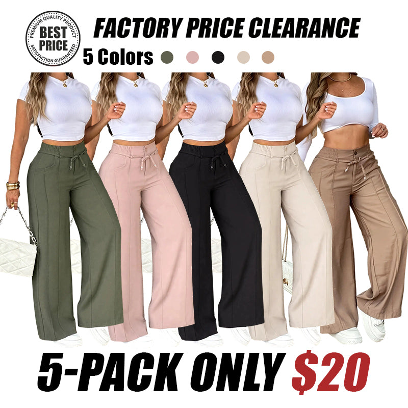Women's High-Waisted Wide-Leg Pants with Drawstring, Lightweight Summer and Fall Pants